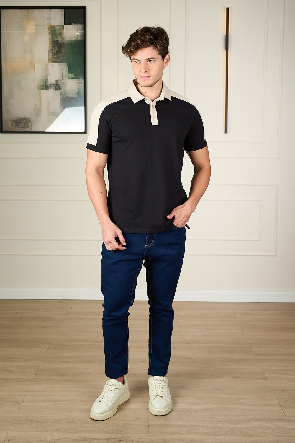POLO EM COTTON COM RECORTE-7701066
